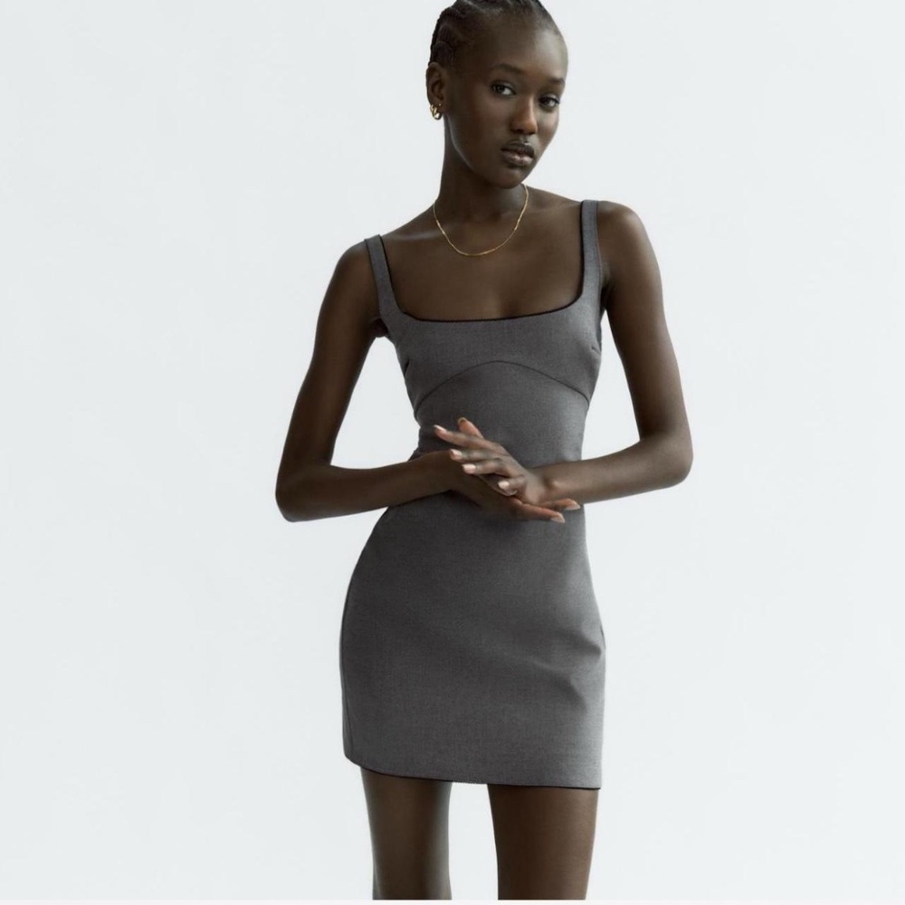 Zara Women's Grey Mini Dress with lace trim XL - Picture 2 of 5